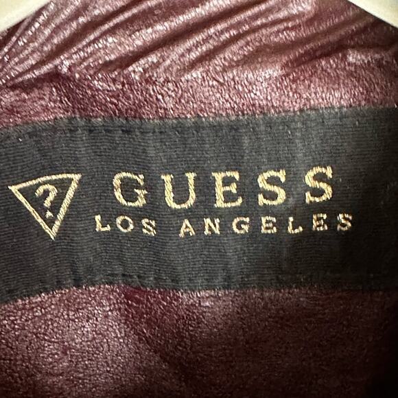 Vintage Y2K Guess Brown Faux Leather Biker Jacket - Picture 6 of 10